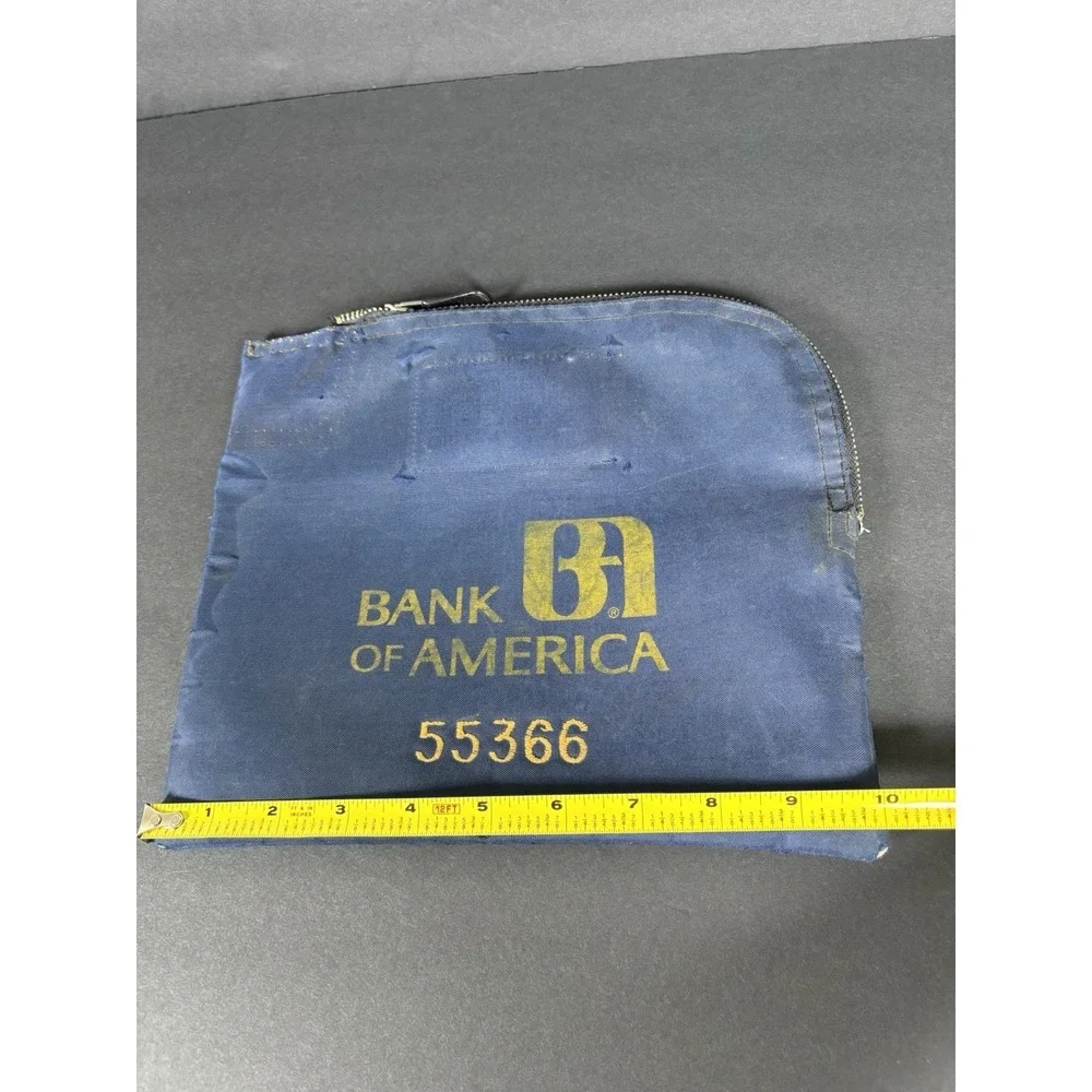 Vintage Bank of America Zippered Deposit Bag Cash Money Bag #55366 Blue